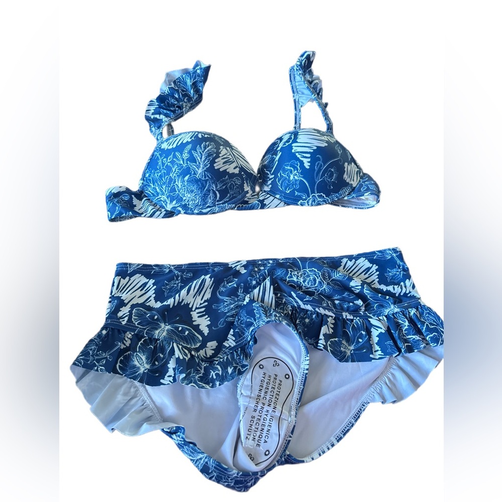 DAVI & DANI Blue Patterned Ruffle Bikini - Picture 3 of 3